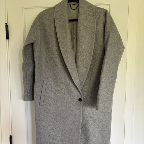 AllSaints Light Gray Women's Klein Cocoon Long Open Front Coat NWOT Size Small - Picture 3 of 5